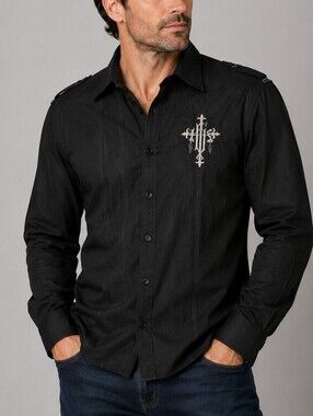 ROAR Black Tribal Sword Ares Button Down Goth Shirt Large